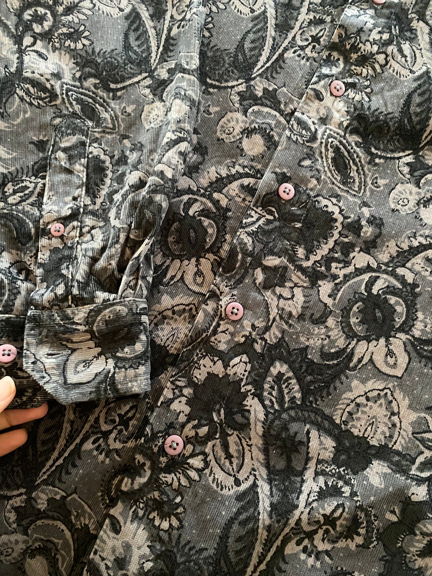 Black and Grey Abstract Printed Vintage Corduroy Shaket