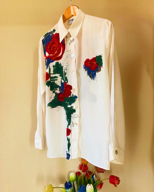 Artsy Floral Print Vintage Shirt
