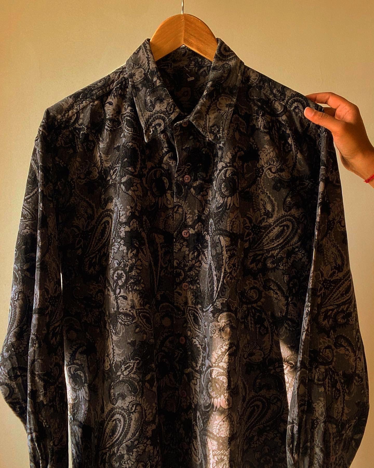 Black and Grey Abstract Printed Vintage Corduroy Shaket