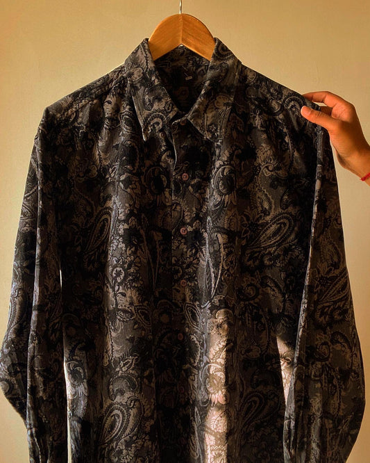 Black and Grey Abstract Printed Vintage Corduroy Shaket
