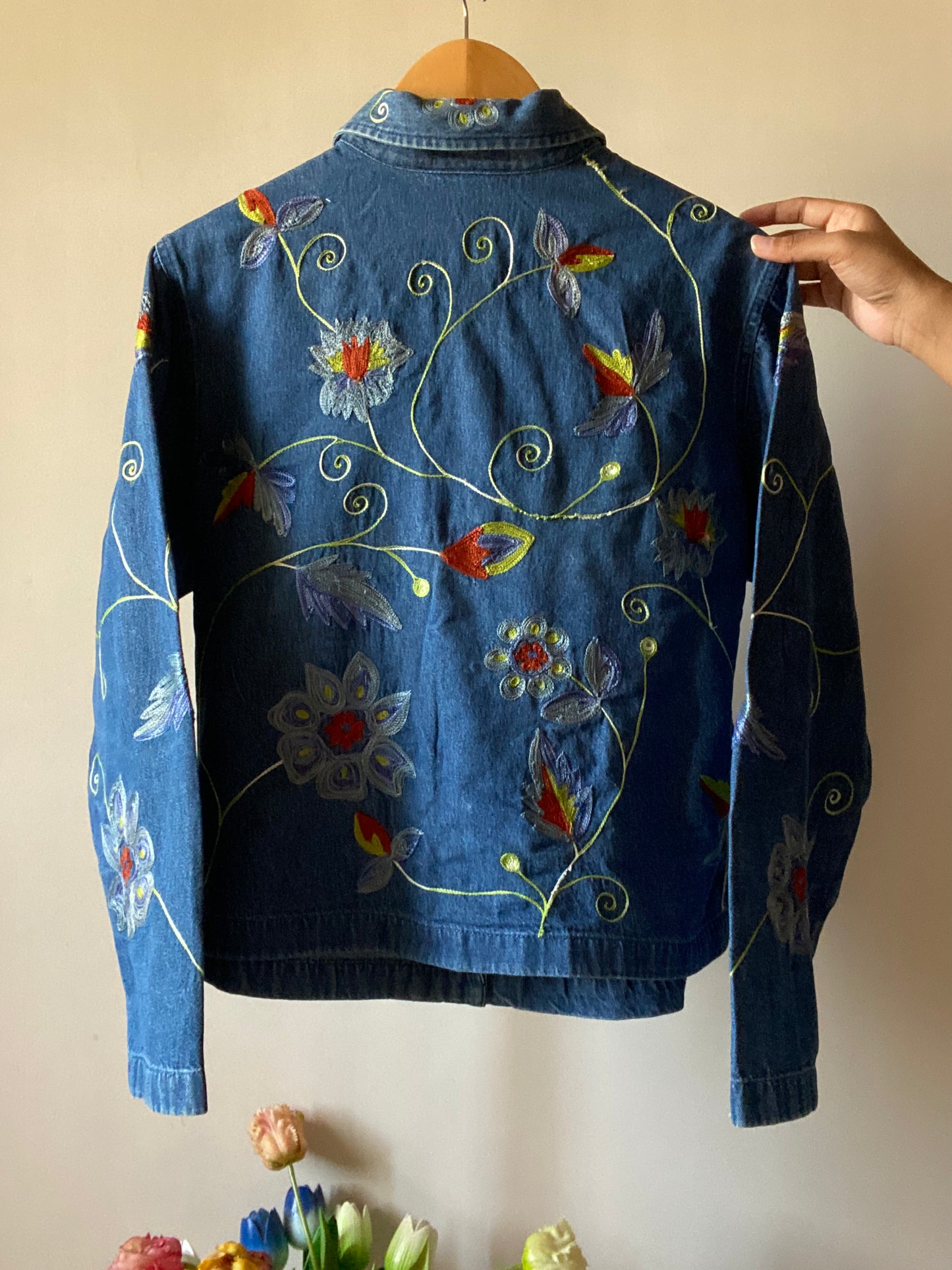 Vintage Denim Floral Embroidered Jacket