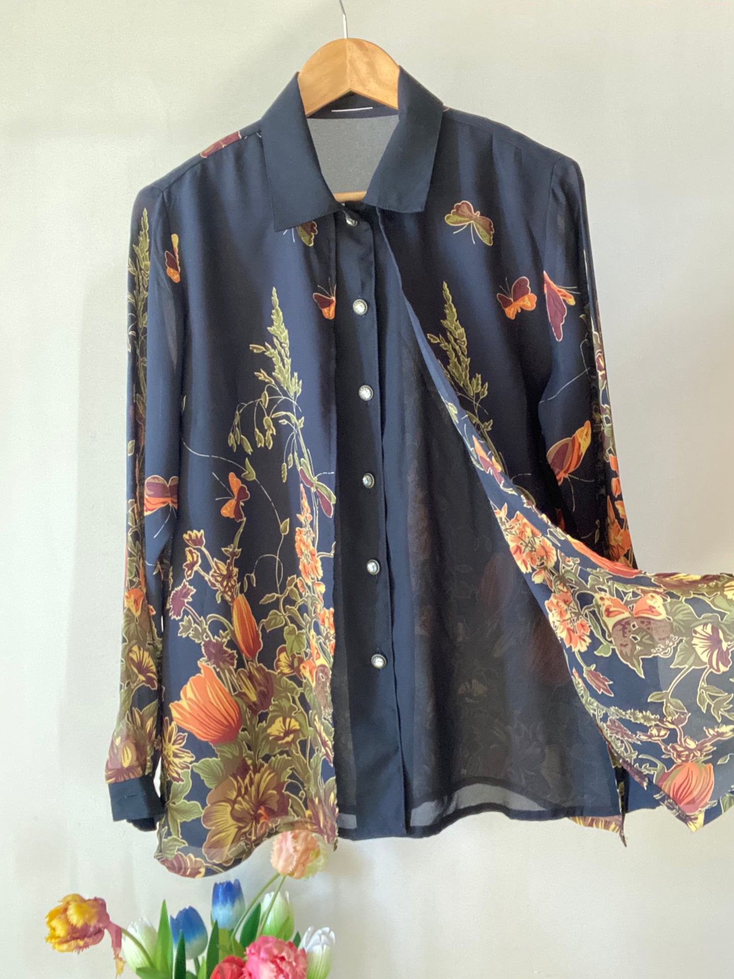 Floral Layered Semi Sheer Vintage Shirt