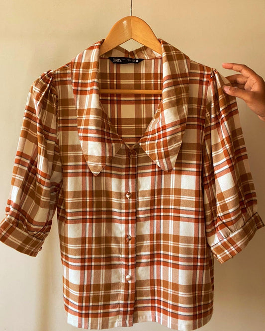 Checked Woollen Shirt In Brown