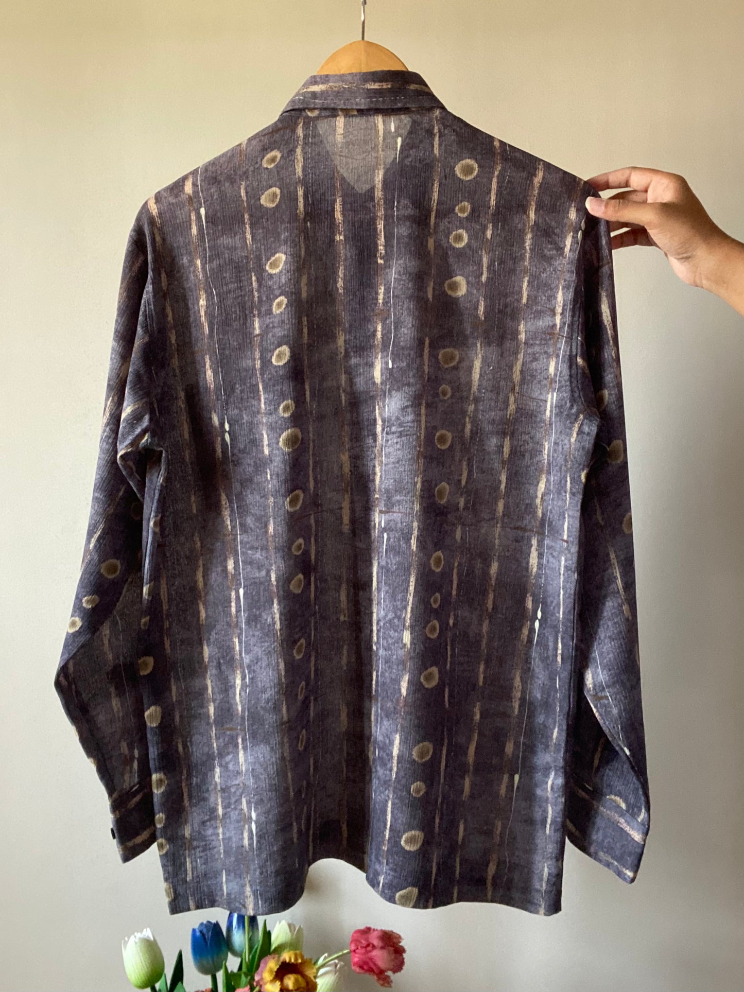 Semi Sheer Abstract Print Textured Vintage Shirt
