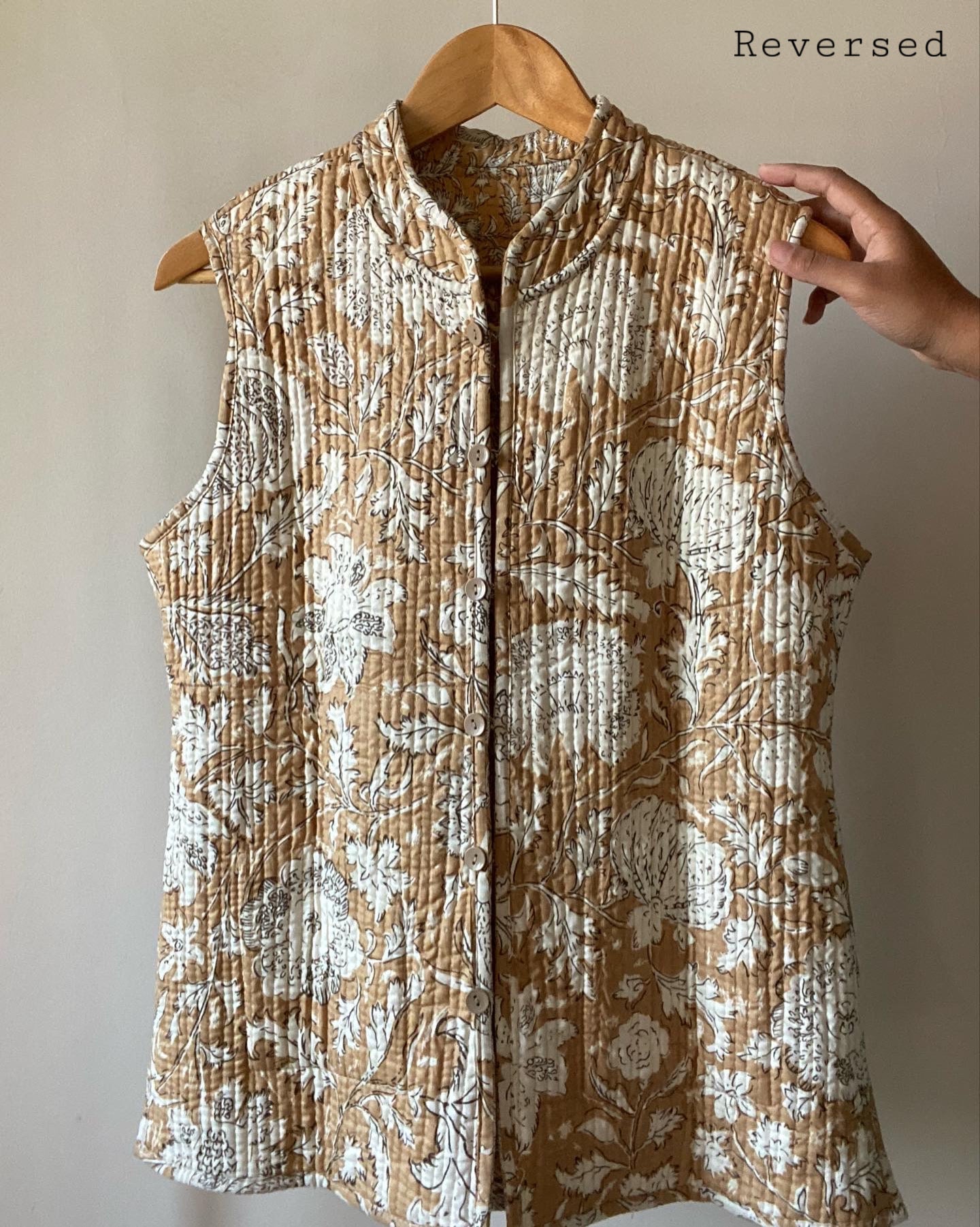 Ethnic Motif Block Print Quilted Half Jacket