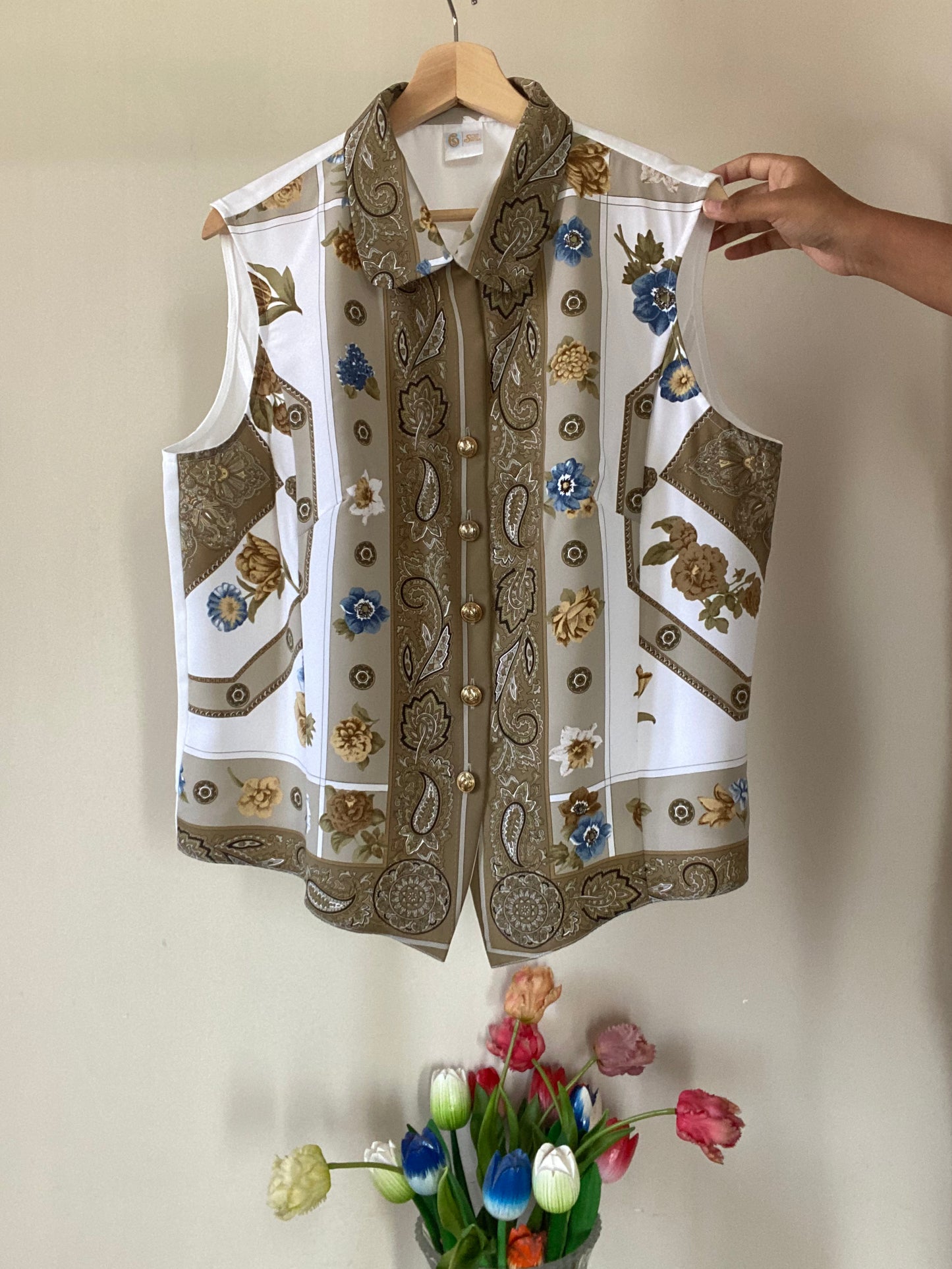 Vintage Baroque Print Half-sleeve Shirt