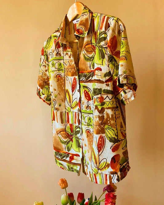 Artsy Leaves Print Vintage Shirt