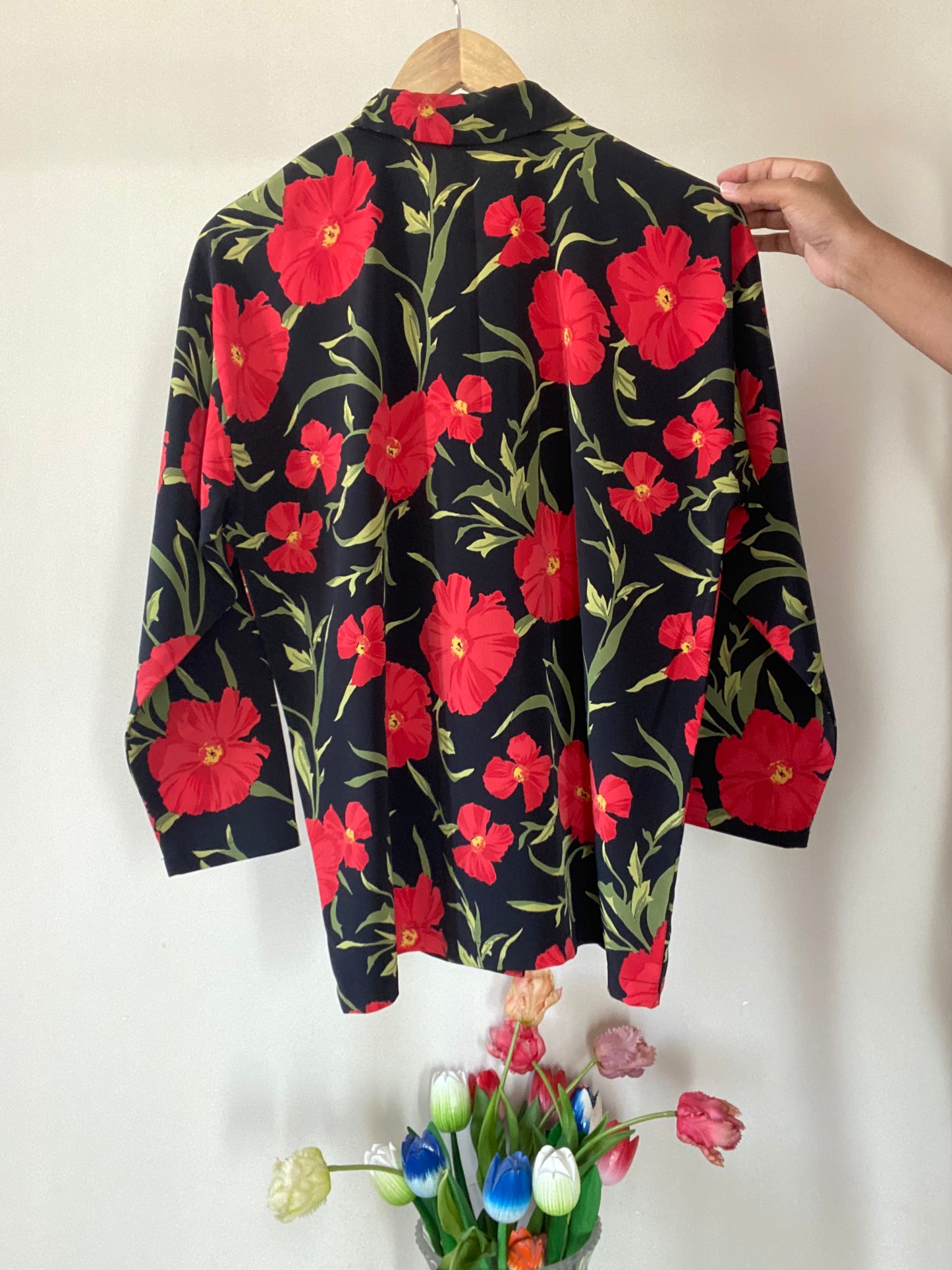 Red Floral Vintage Blazer Style Shirt