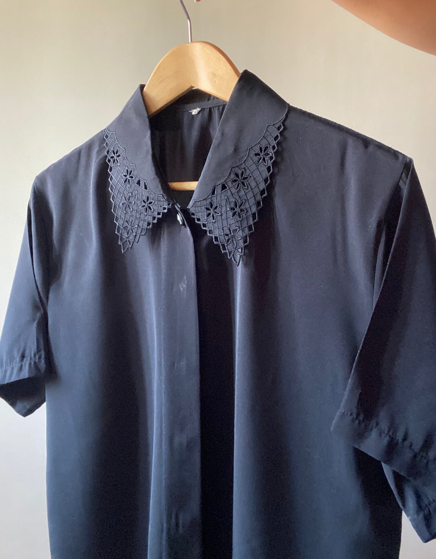 Black Embroidered Collar Vintage Shirt