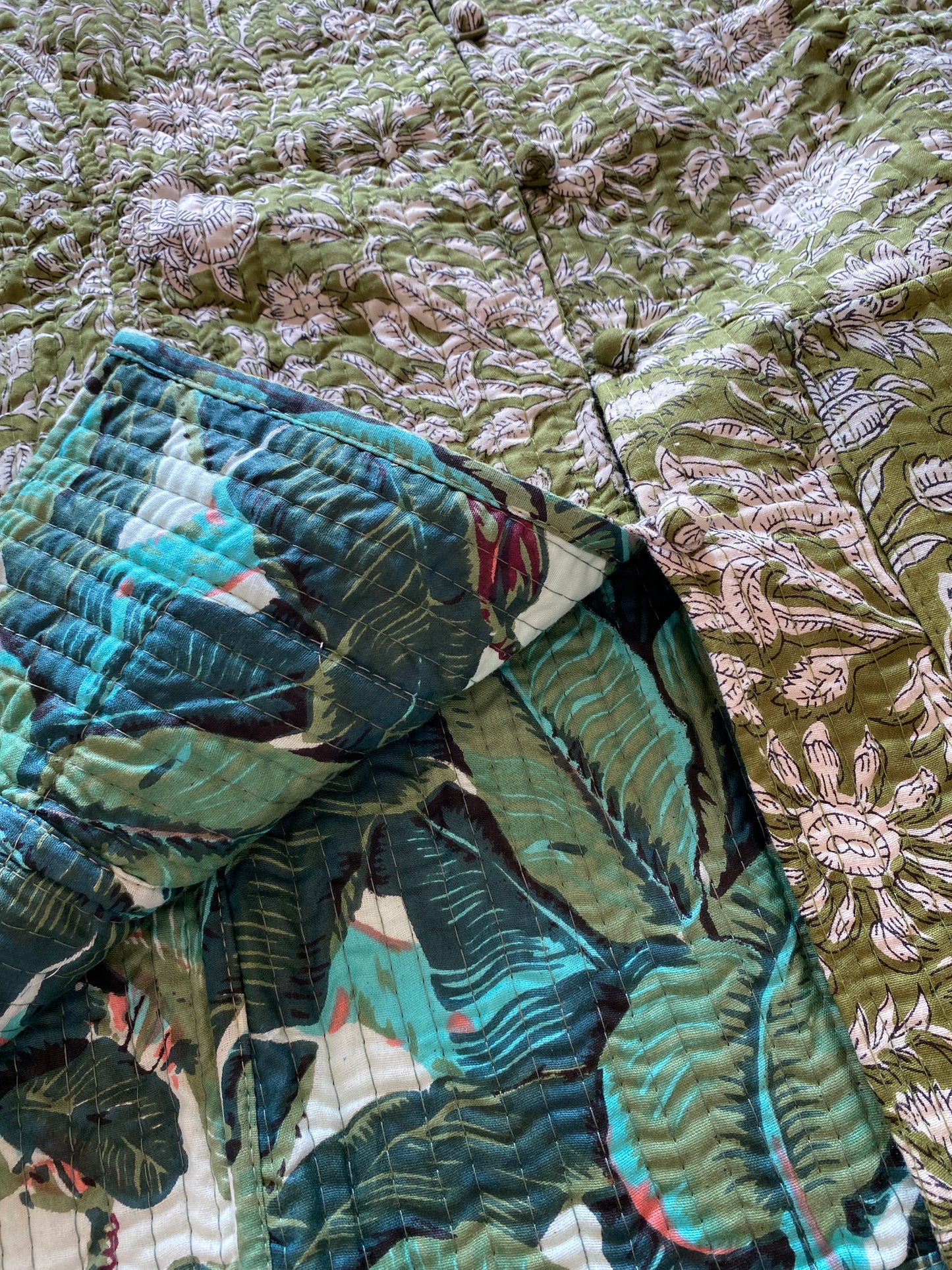 Green Block Print Quilted Jacket