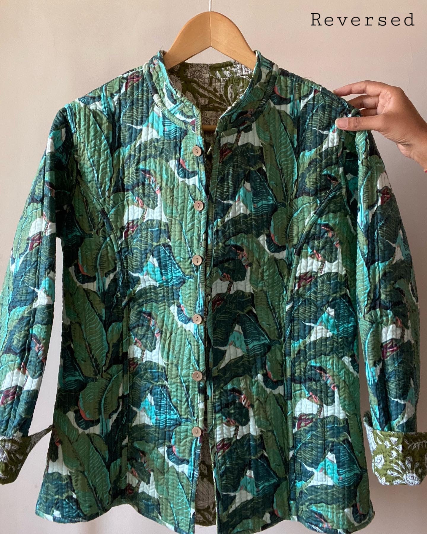 Green Block Print Quilted Jacket
