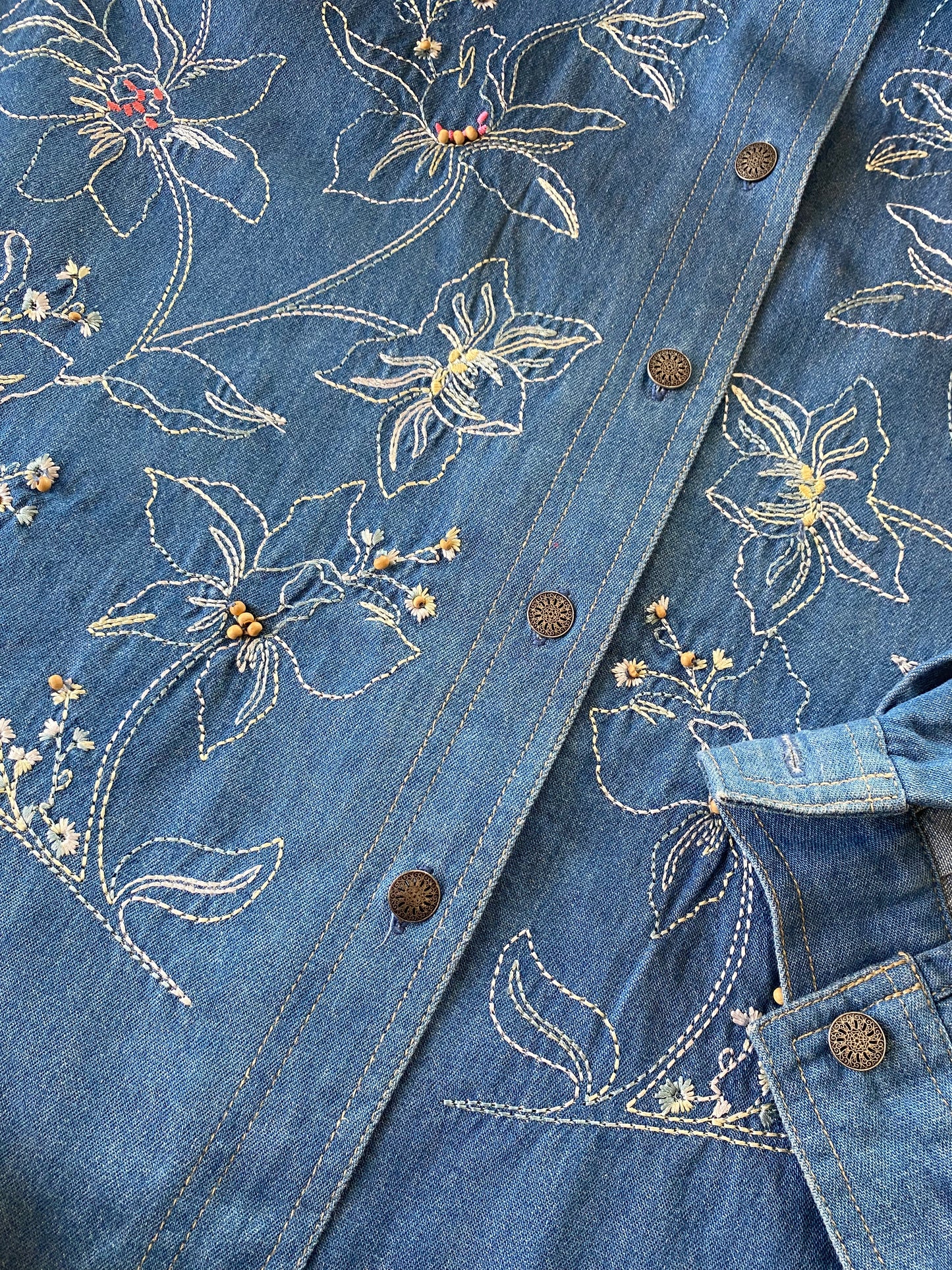 Floral Embroidered Vintage Denim Shirt