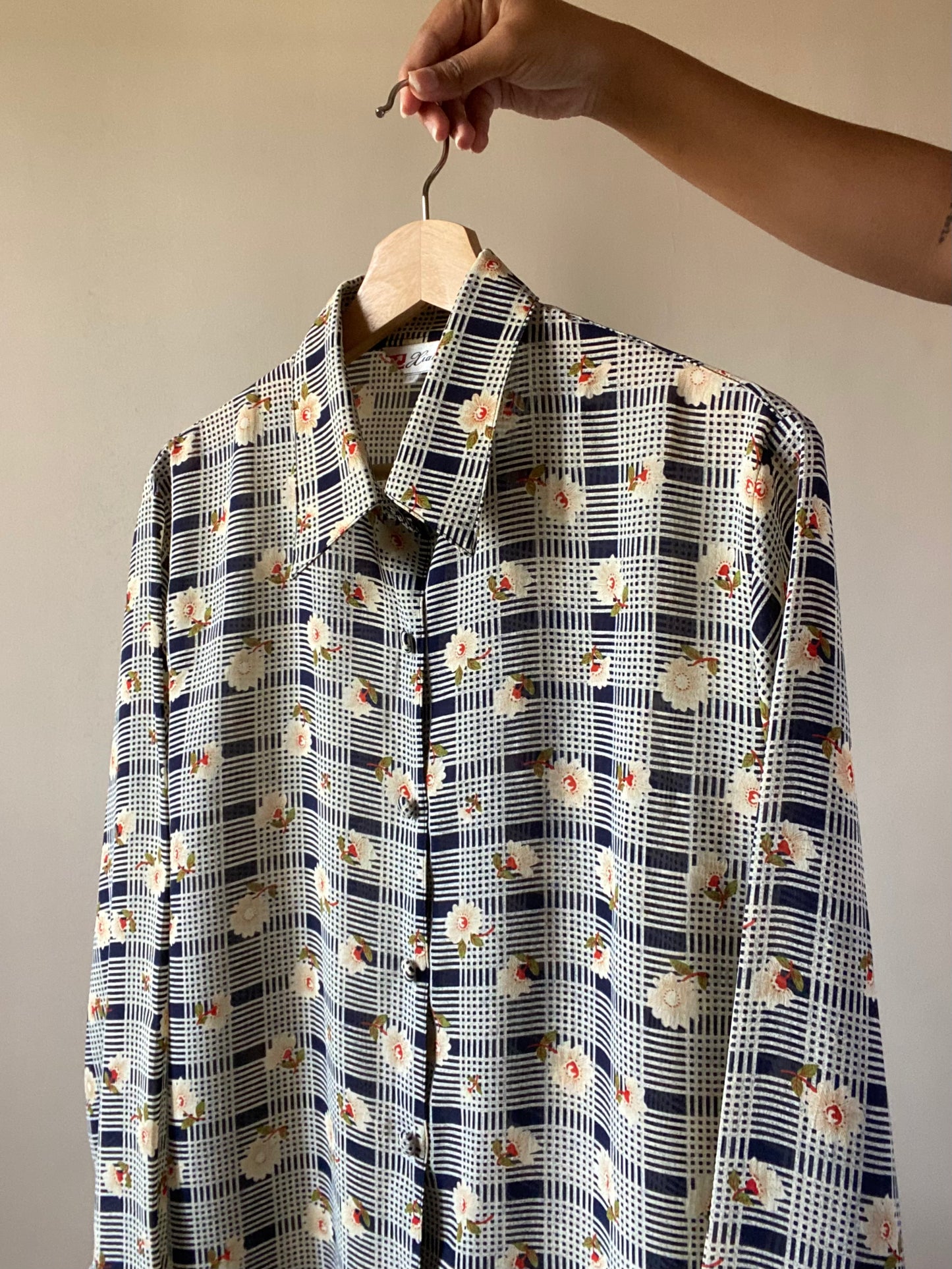 Checked Floral Print Vintage Shirt