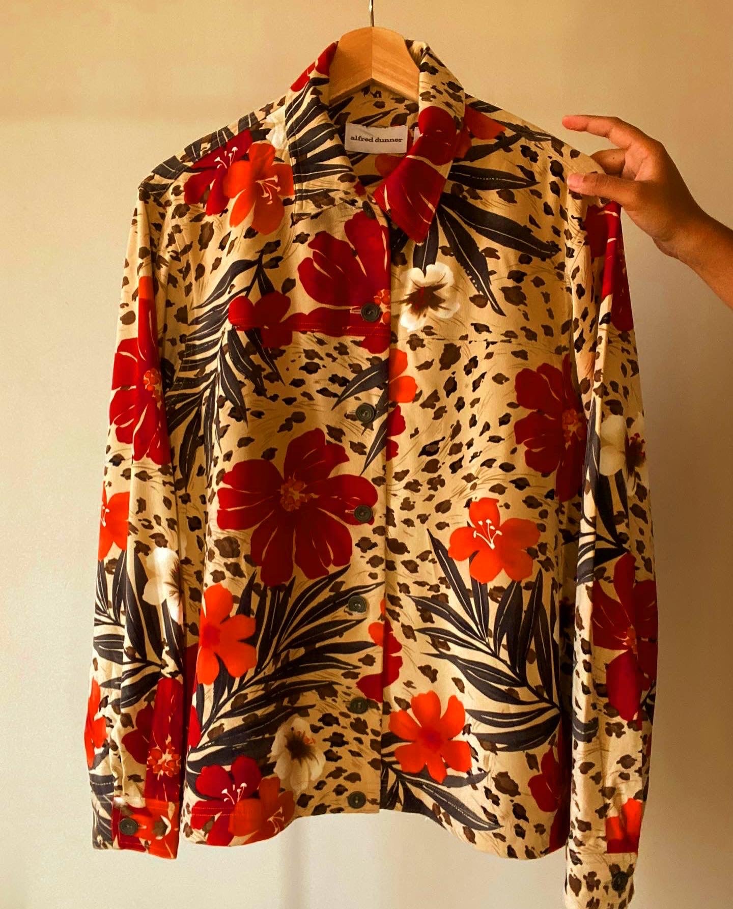 Animal and Floral Print Vintage Suede Shirt