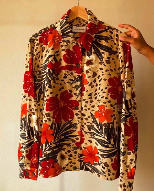 Animal and Floral Print Vintage Suede Shirt