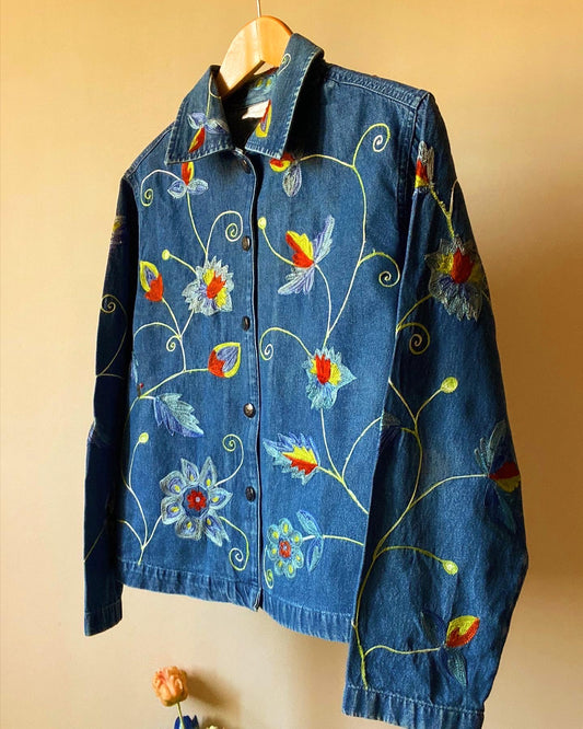 Vintage Denim Floral Embroidered Jacket