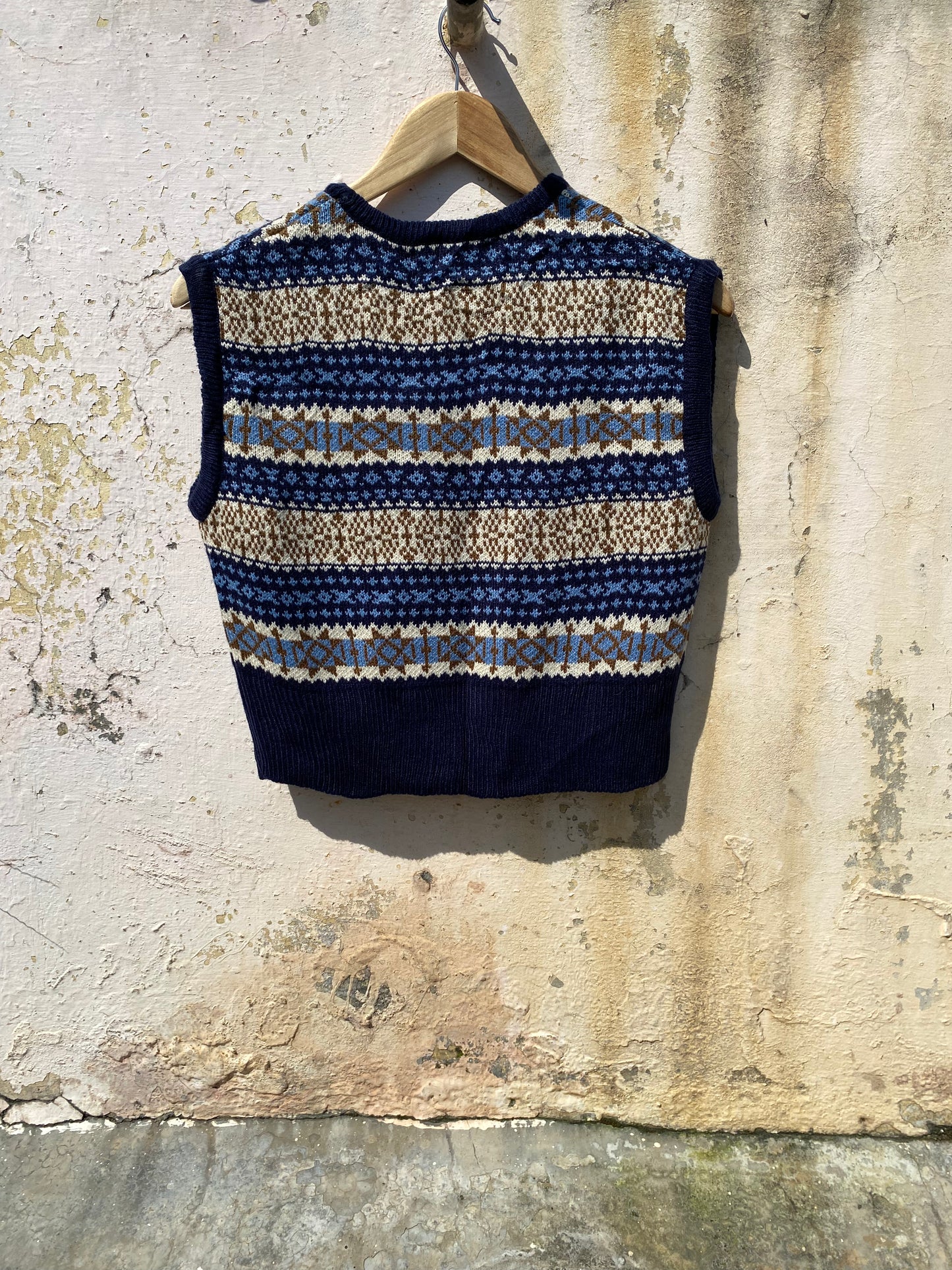 Blue Multi Patterned Vintage Sweater Vest