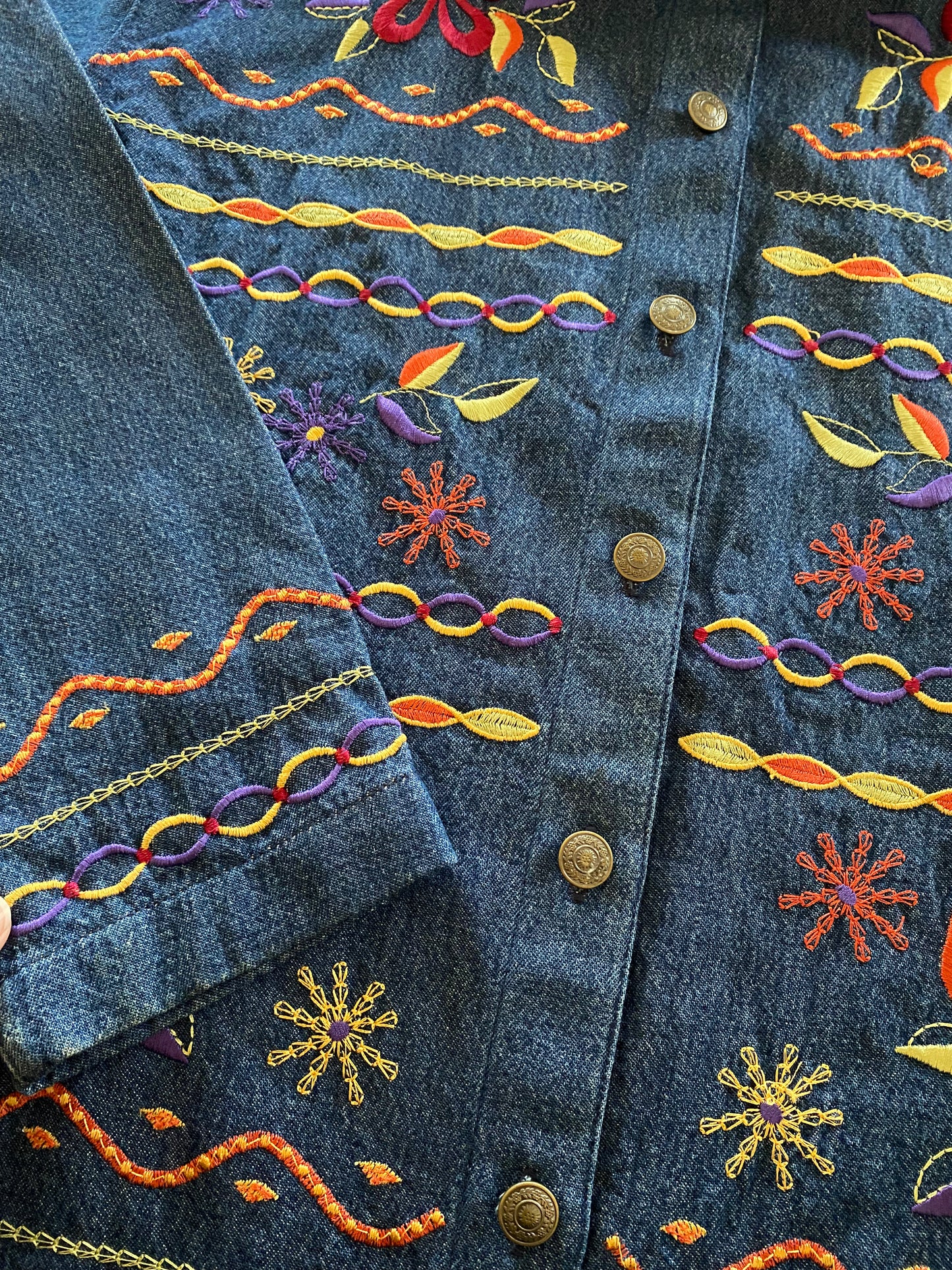 Vintage Abstract Embroidered Denim Shaket