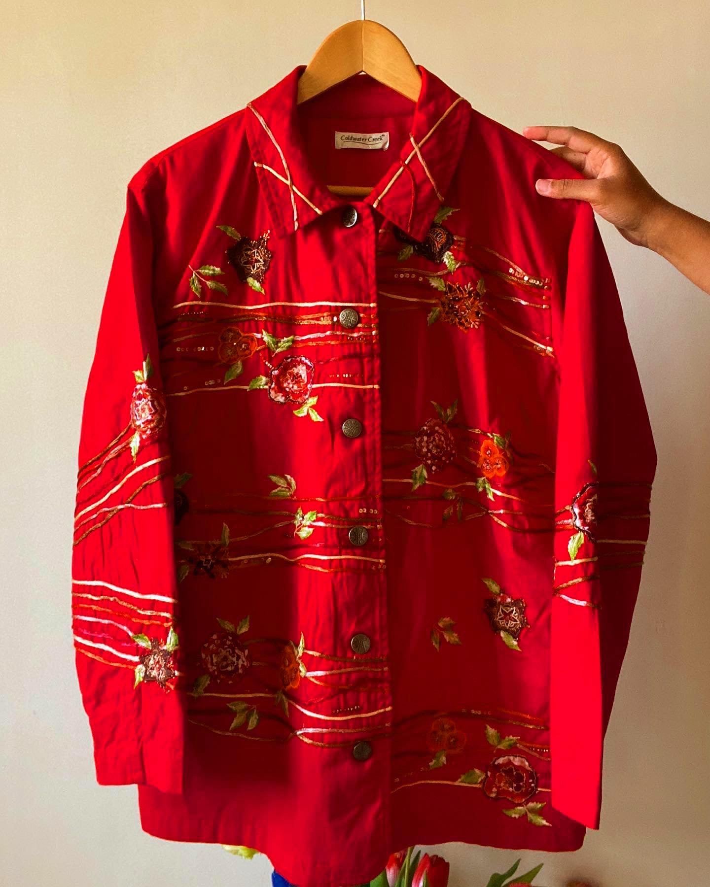 Appliqué Work Floral Denim Vintage Jacket