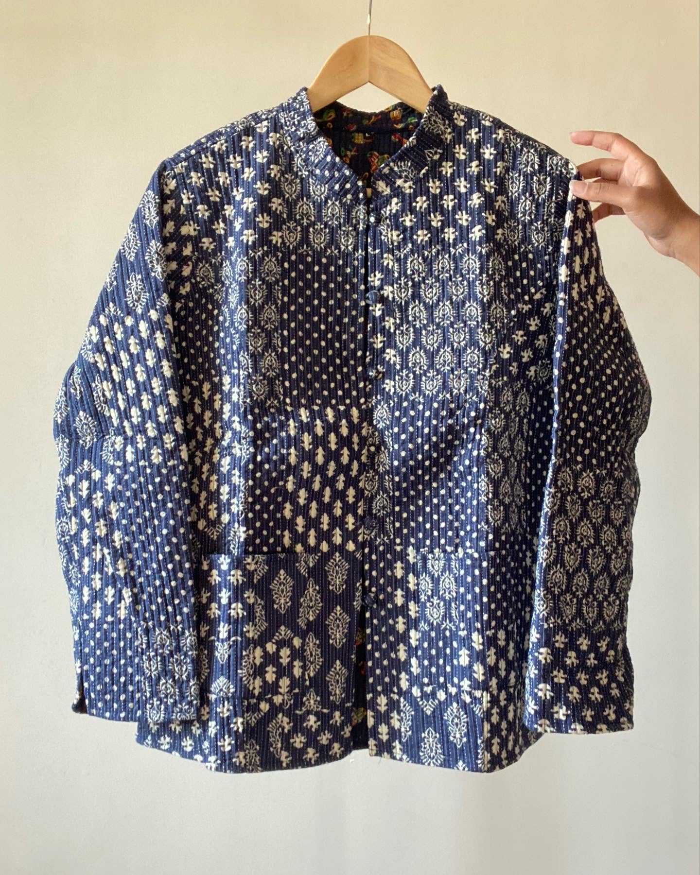 Block Multi Pattern Printed Cotton Reversible Quilted Jacket