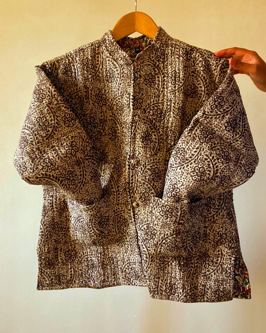 Brown Block Print Quilted Jacket