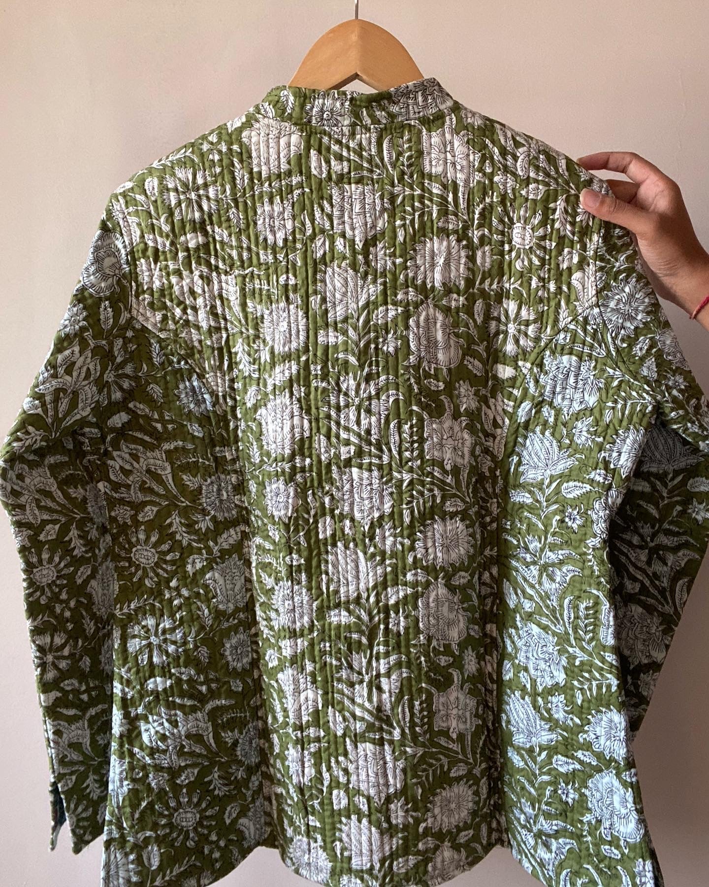 Green Block Print Quilted Jacket