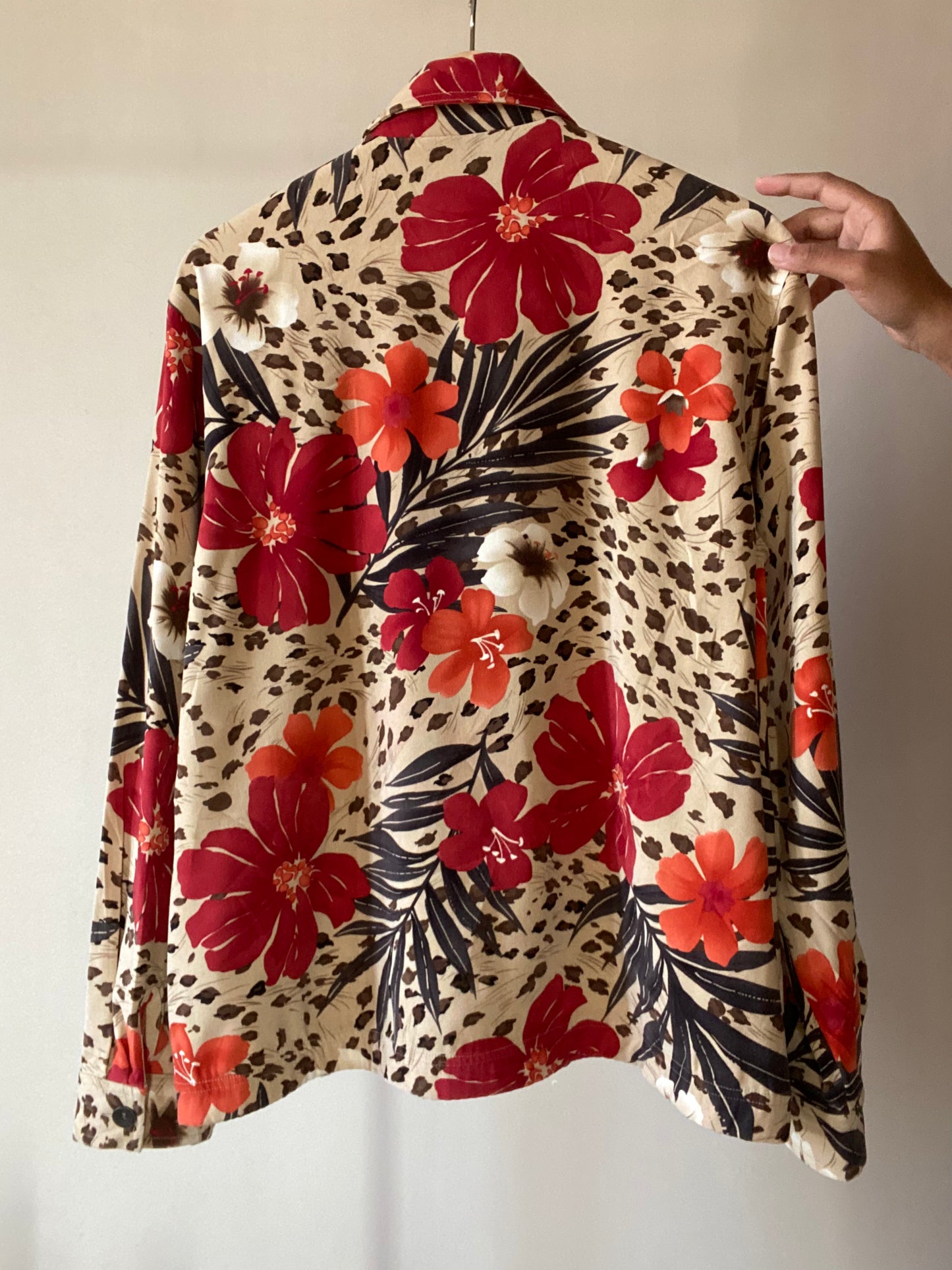 Animal and Floral Print Vintage Suede Shirt