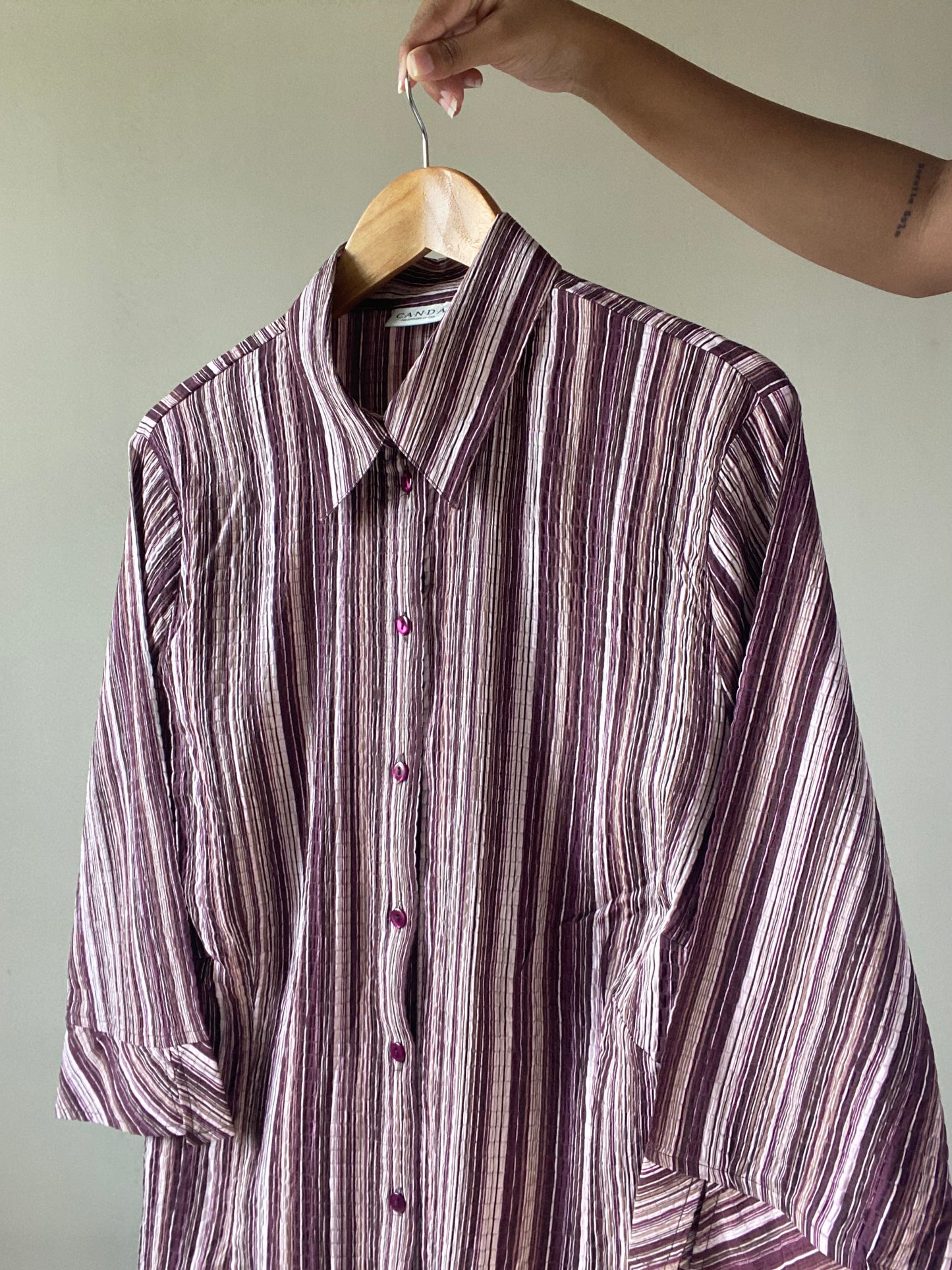 Crinkle Textured Stripes Print Vintage Shirt