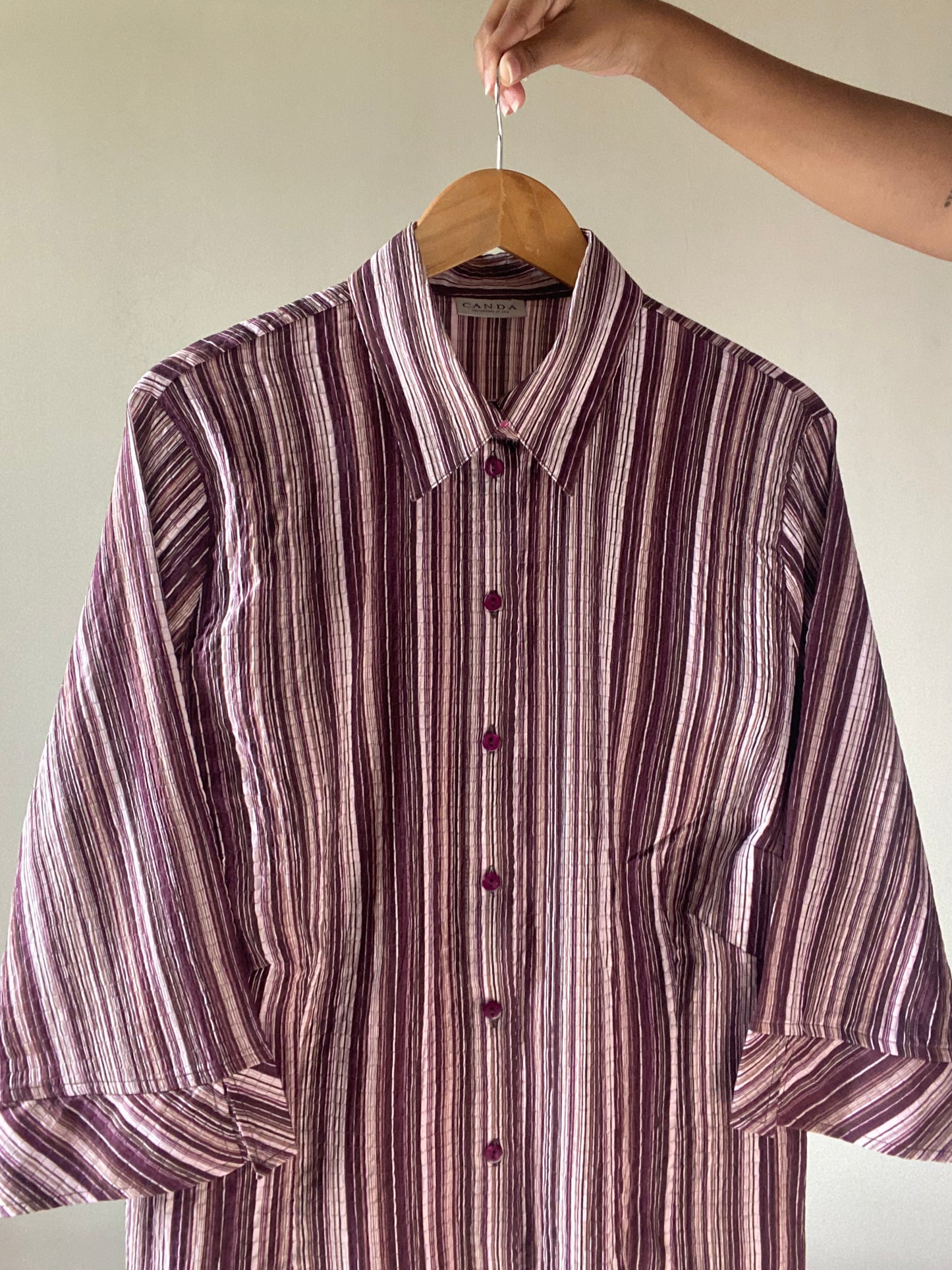 Crinkle Textured Stripes Print Vintage Shirt