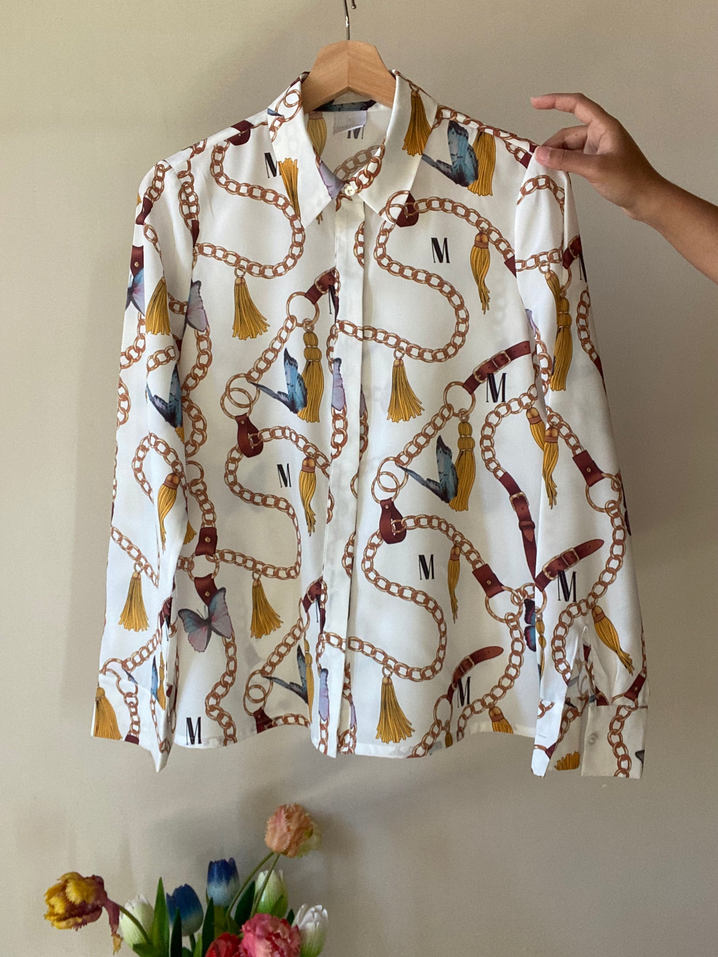 Baroque Print Vintage Shirt With M Initial