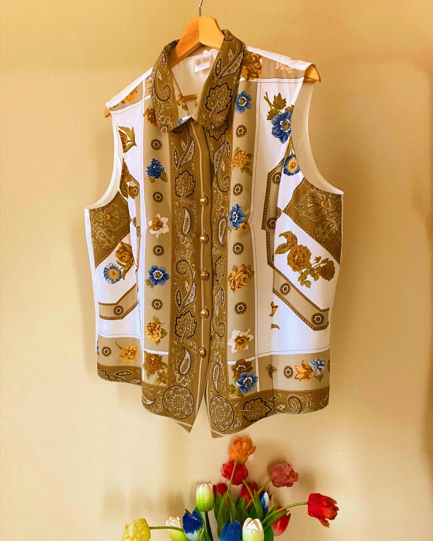 Vintage Baroque Print Half-sleeve Shirt