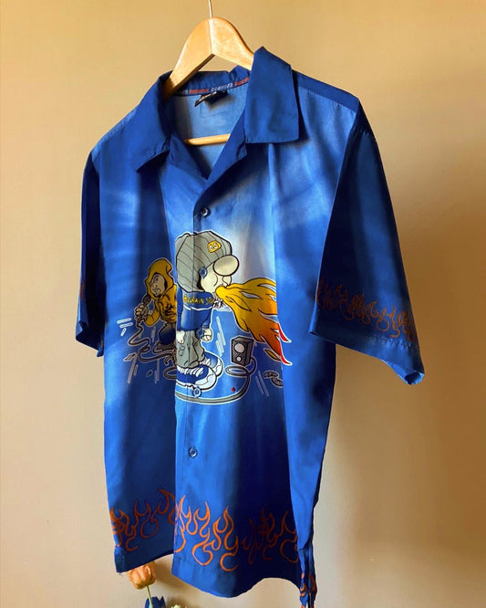 Flam and Music Print Vintage Shirt