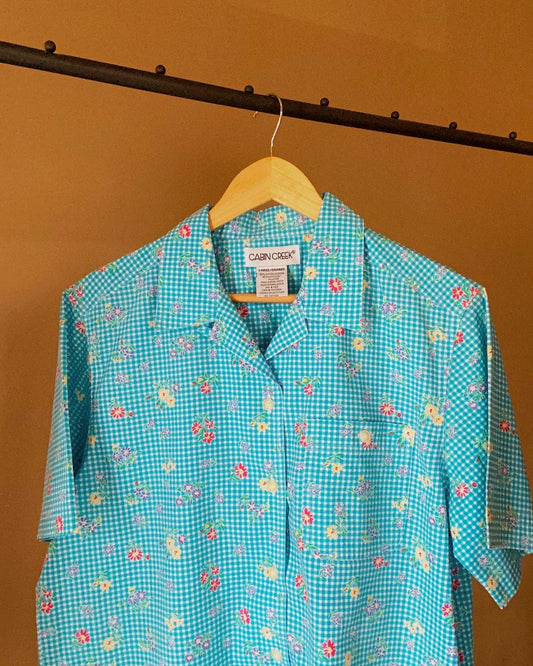 Gingham Floral Print Vintage Shirt