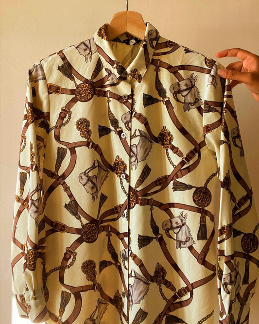 Horses and Baroque Print Suede Shirt