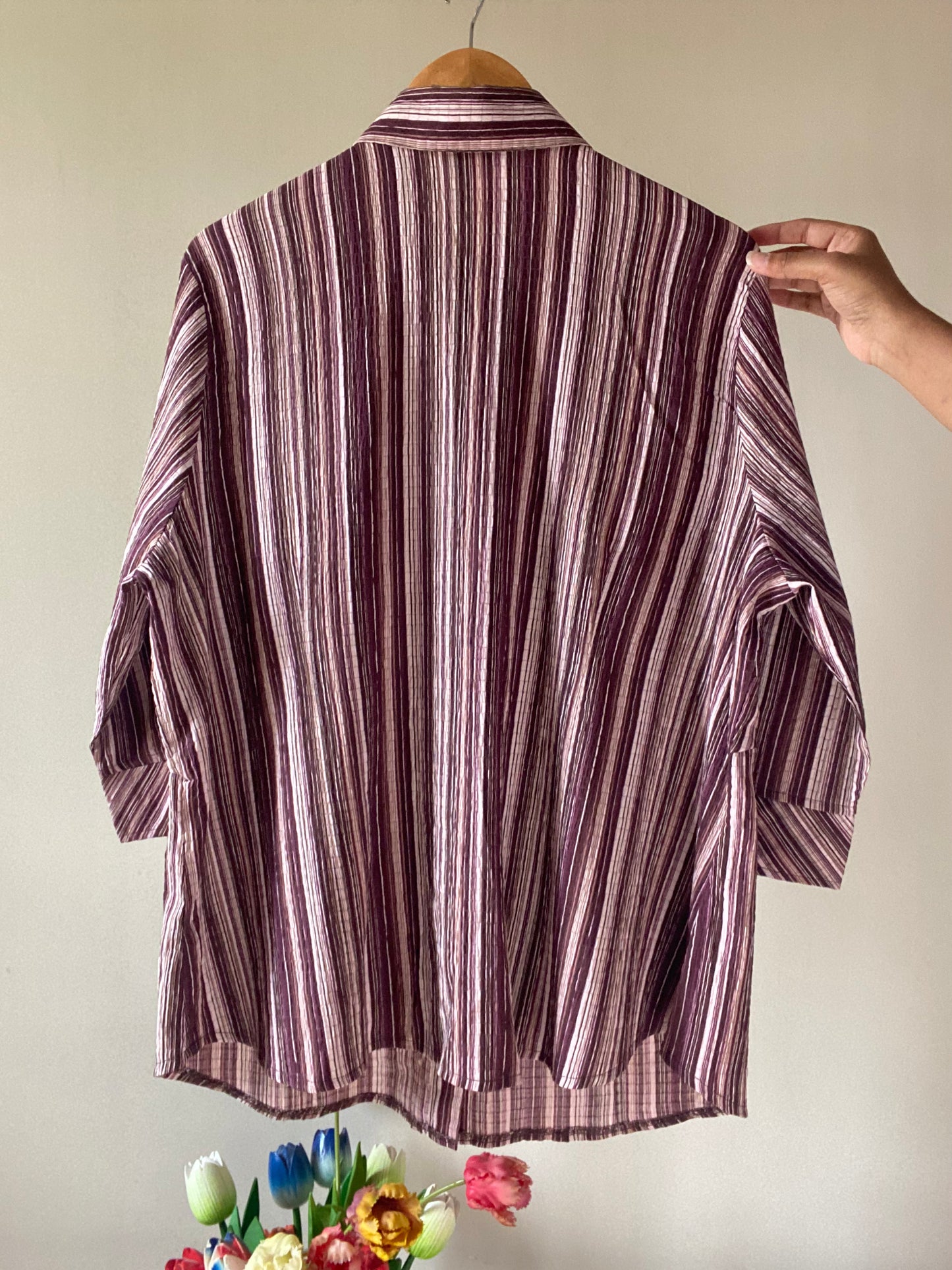 Crinkle Textured Stripes Print Vintage Shirt