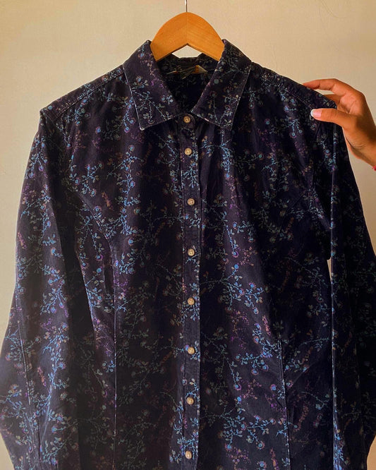 Floral Dark Blue Corduroy Shirt