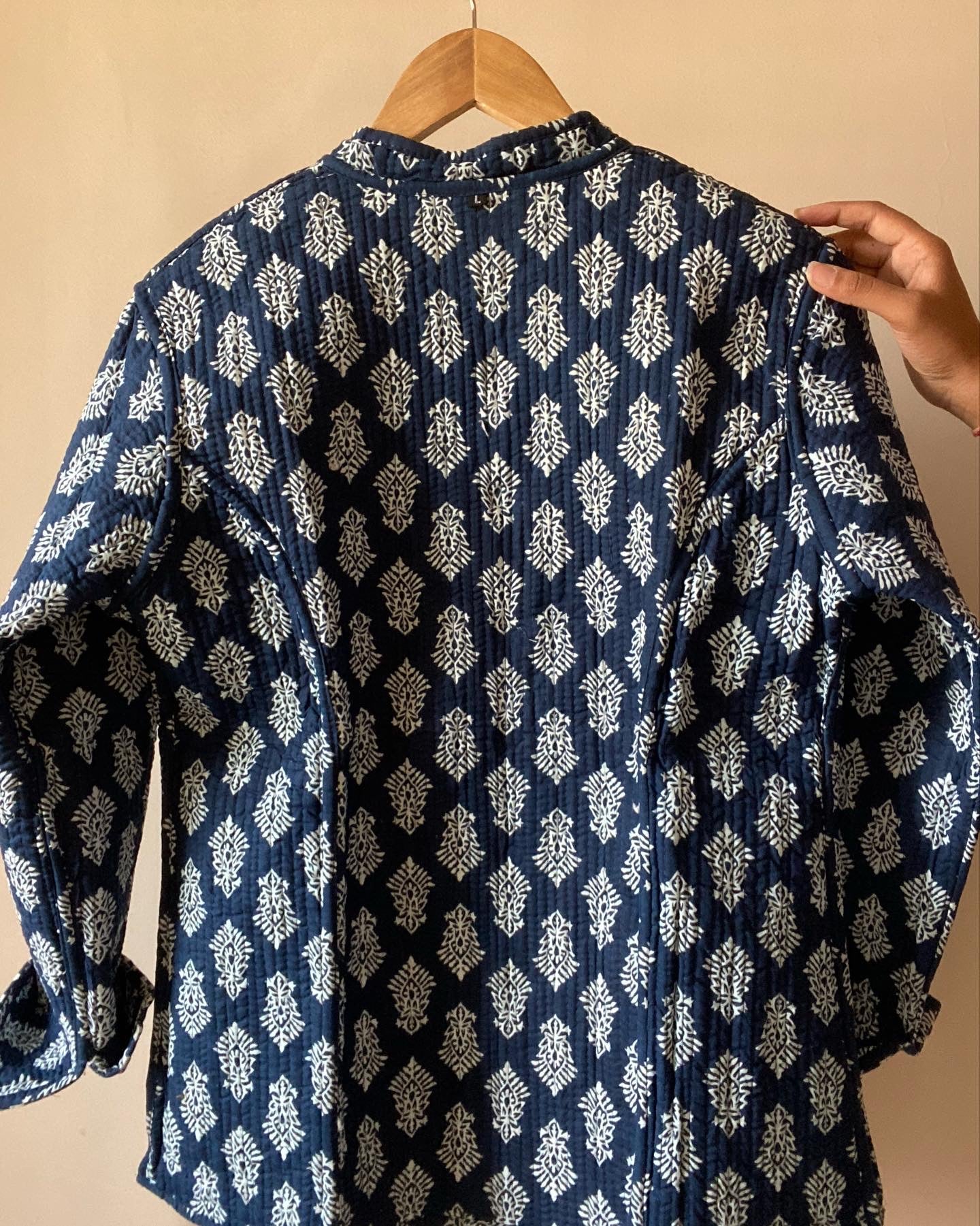 Indigo Block Print Quilted Jacket