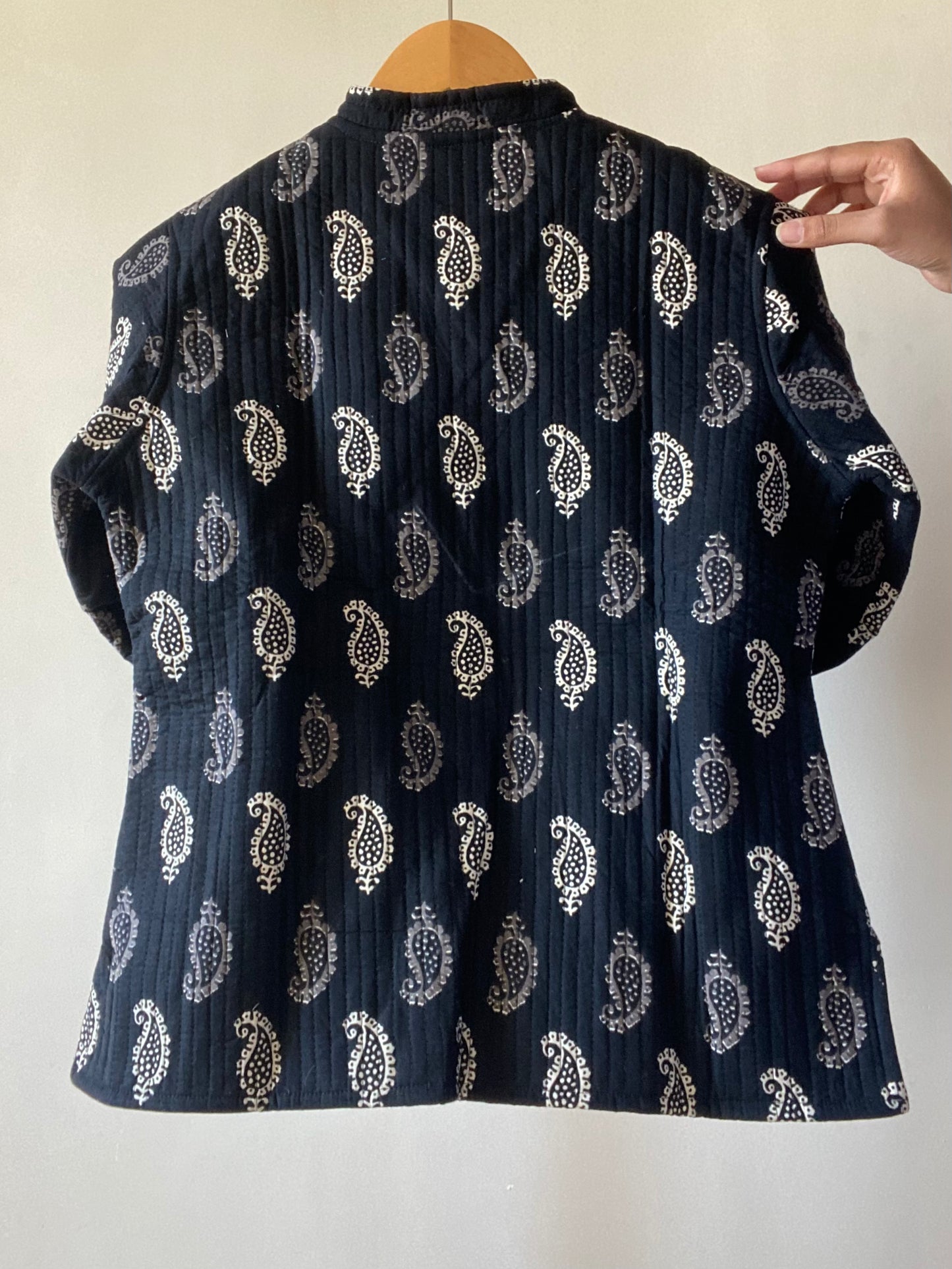 Black Heritage Motif Block Print Quilted Jacket