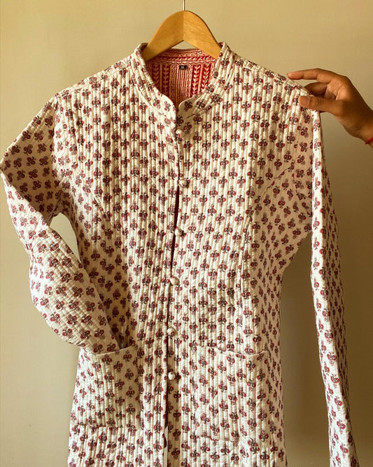Floral Block Print Quilted Jacket
