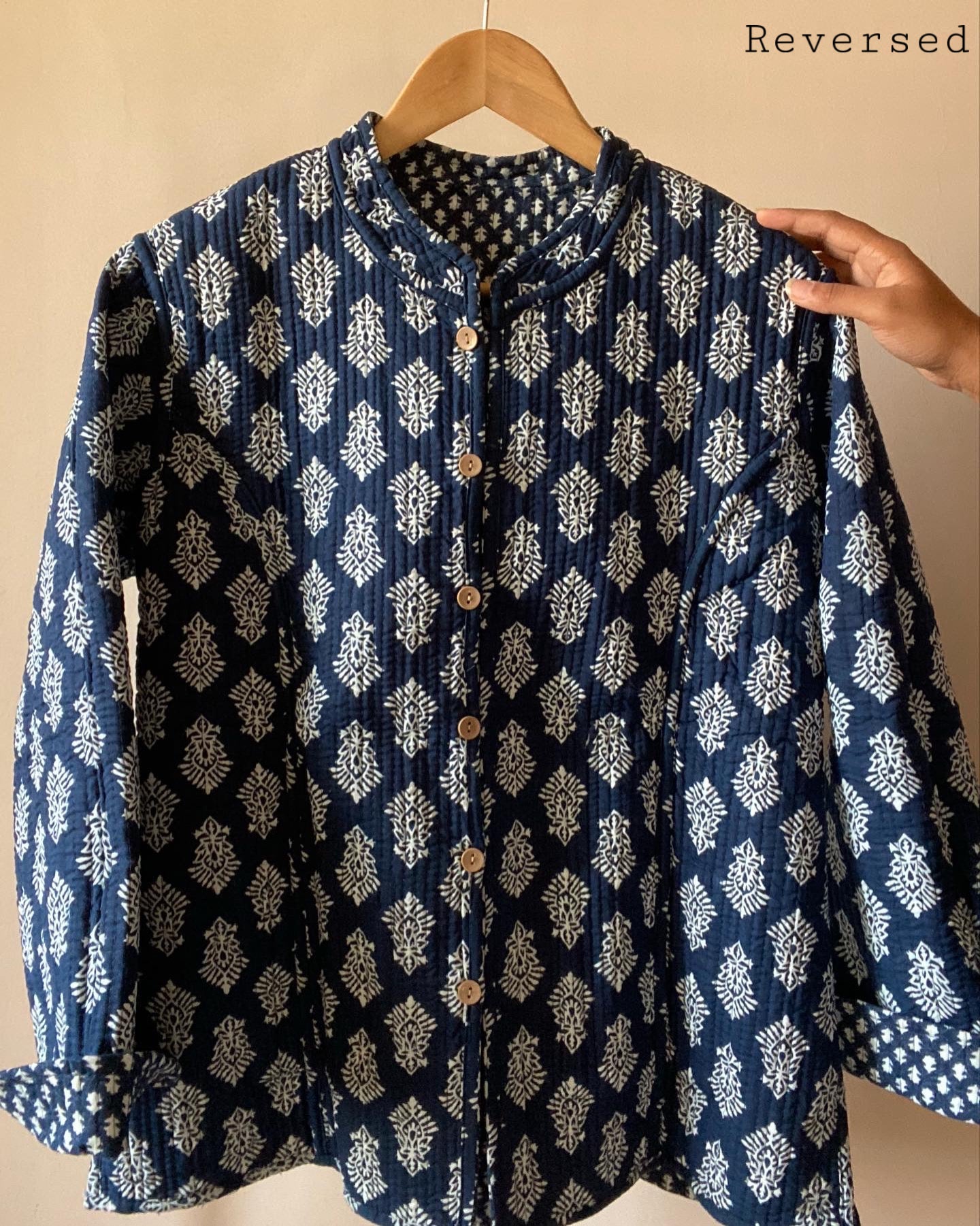 Indigo Block Print Quilted Jacket