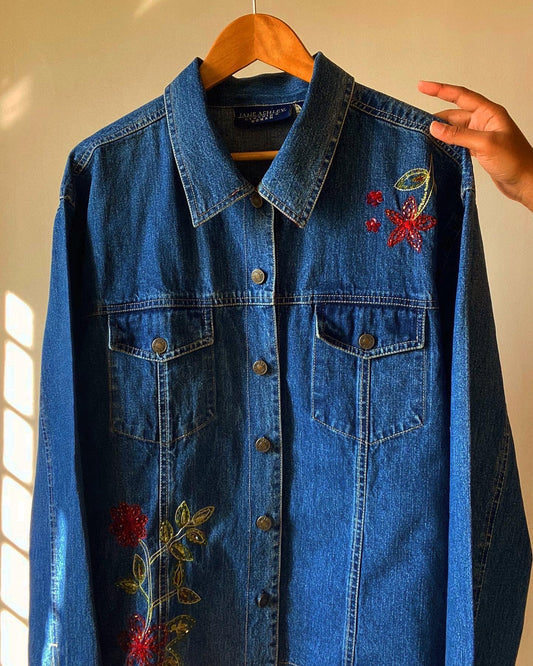Floral Beaded Denim Vintage Jacket