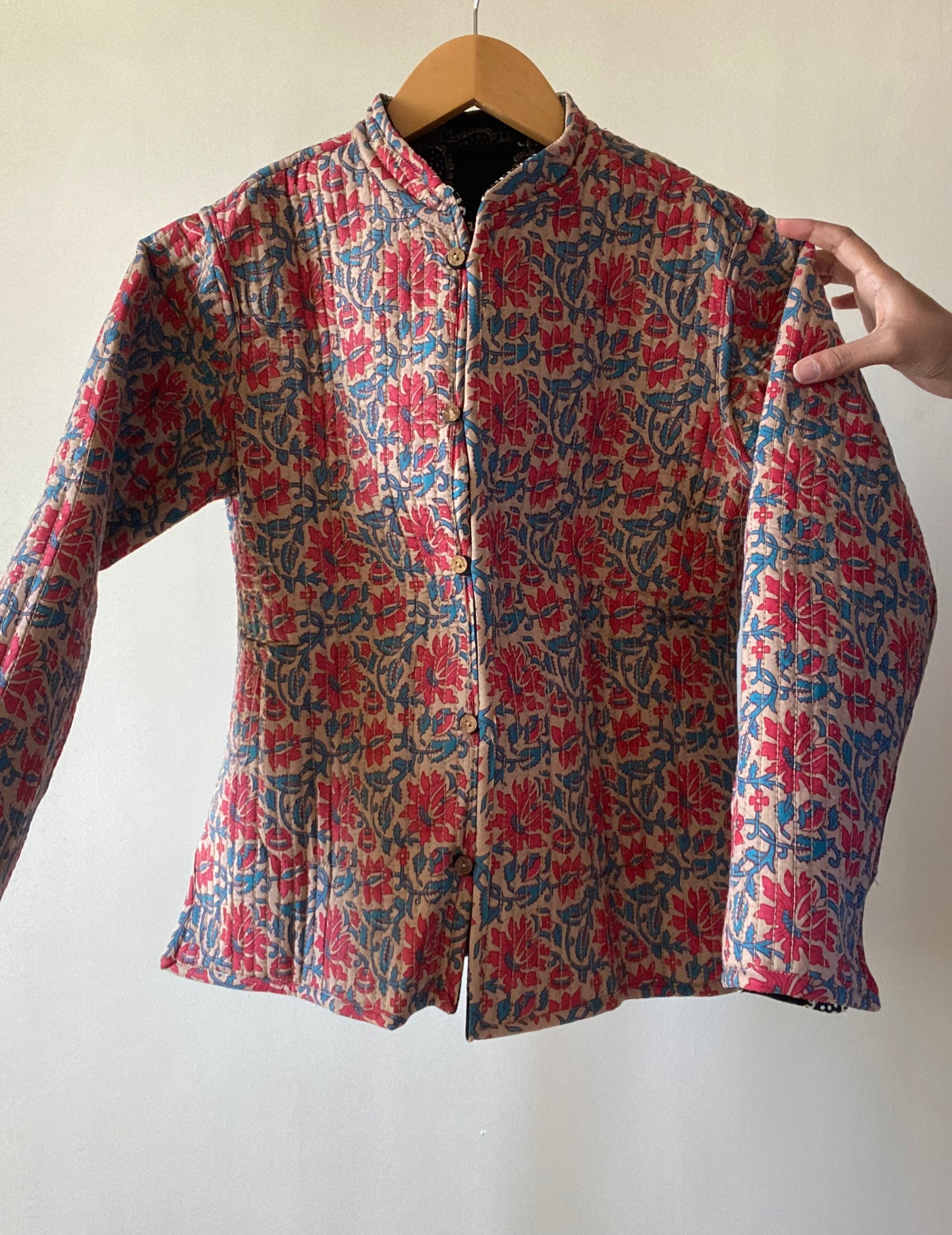 Black Heritage Motif Block Print Quilted Jacket