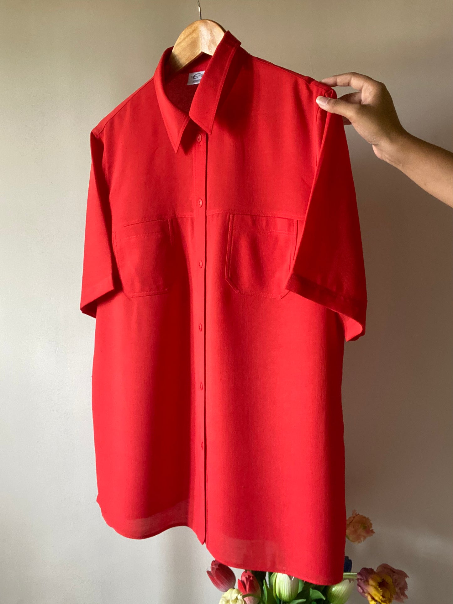 Solid Red Textured Vintage Shirt