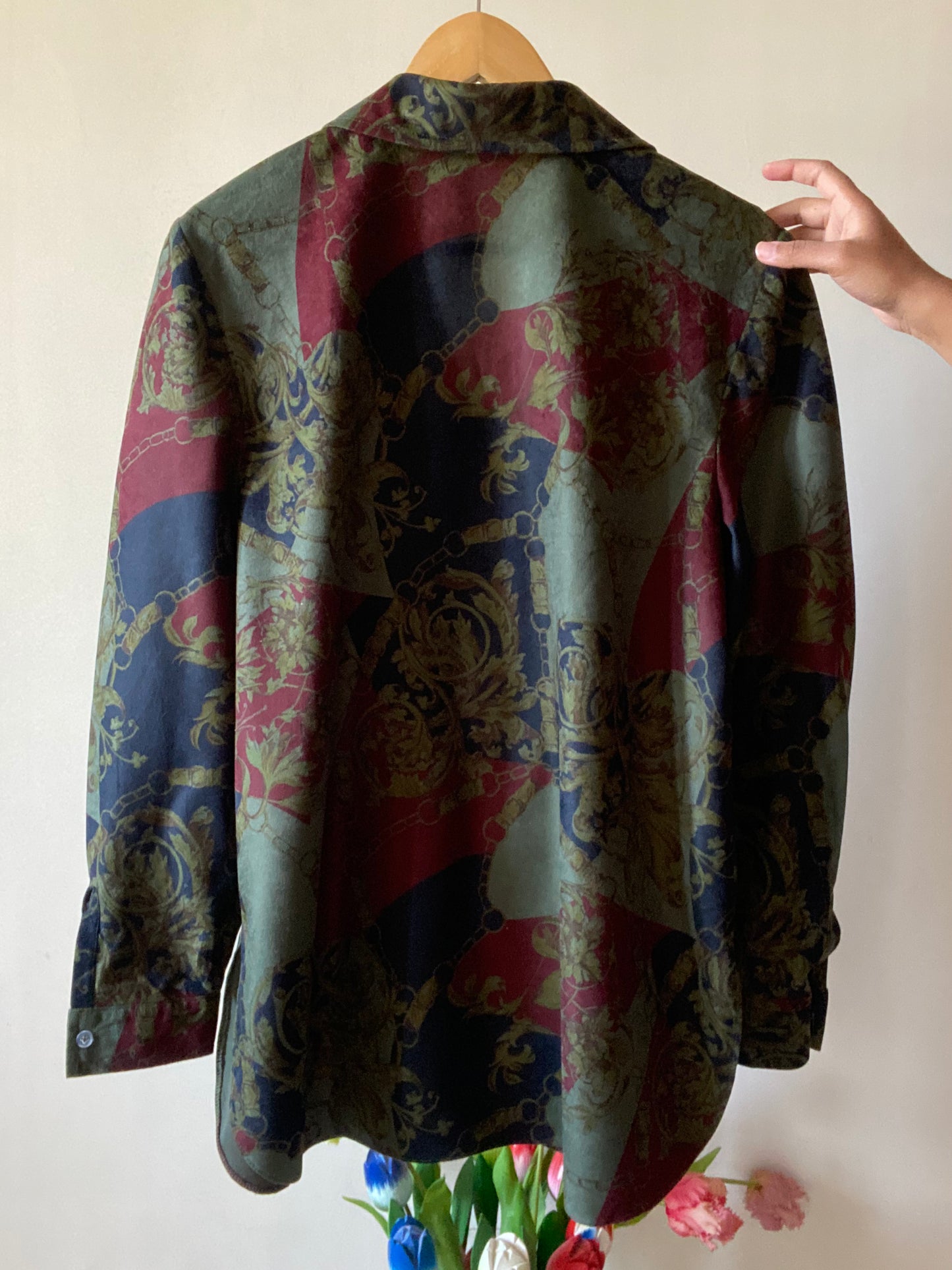 Vintage Baroque Print Suede Shirt