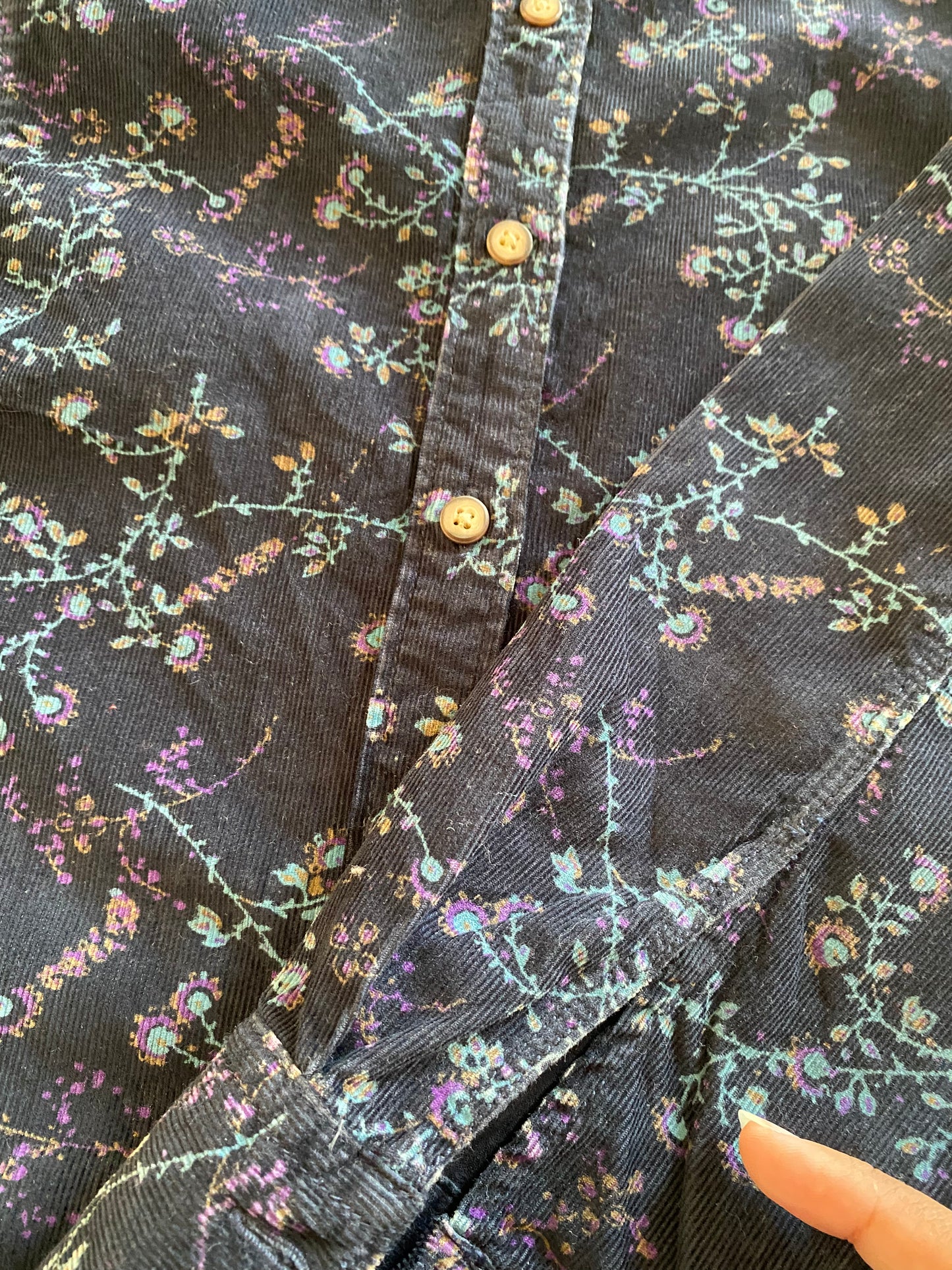 Floral Dark Blue Corduroy Shirt