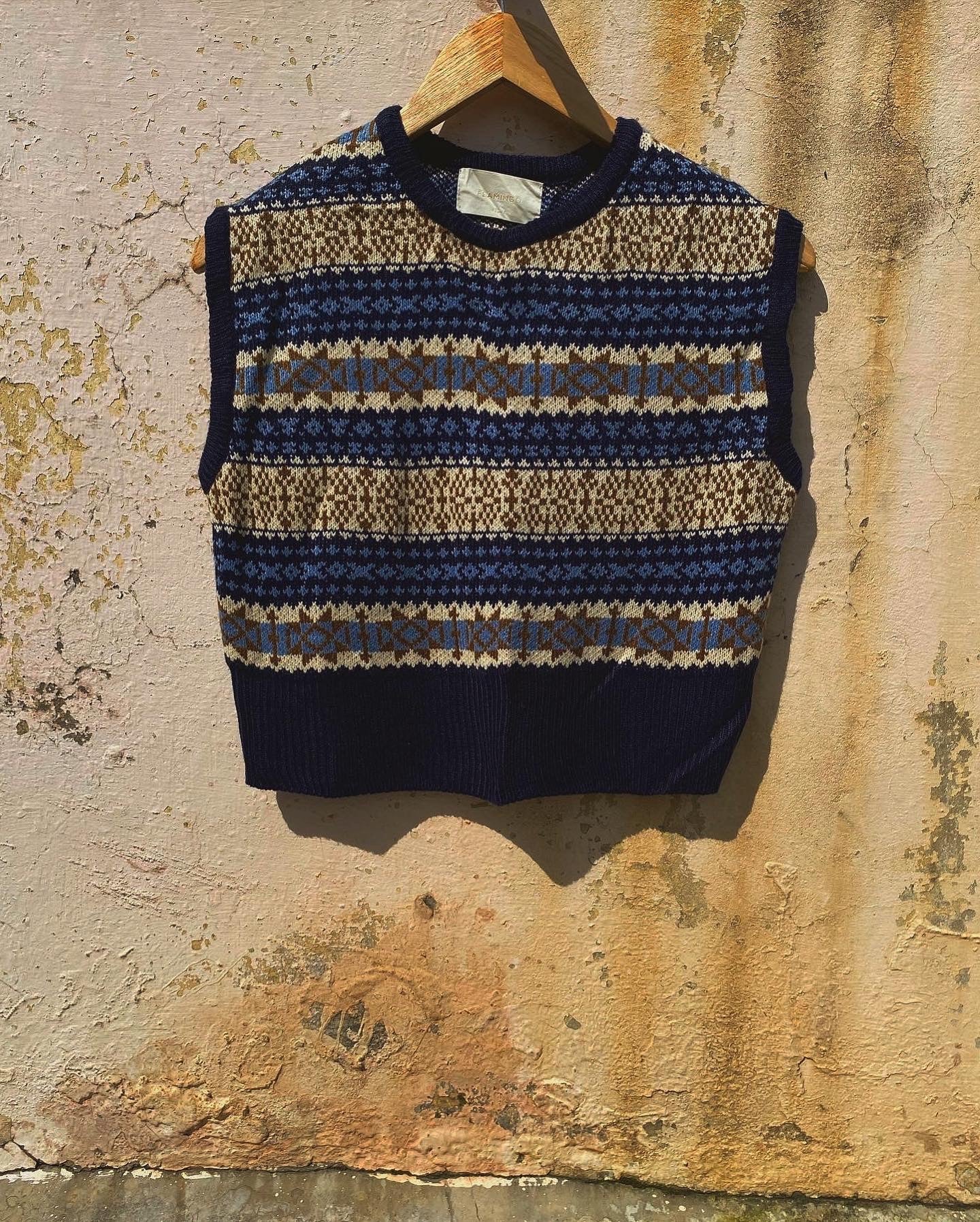 Blue Multi Patterned Vintage Sweater Vest