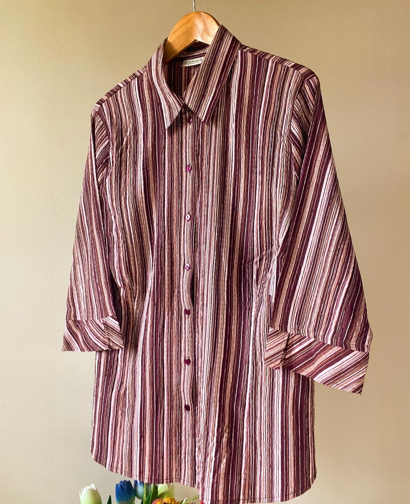 Crinkle Textured Stripes Print Vintage Shirt