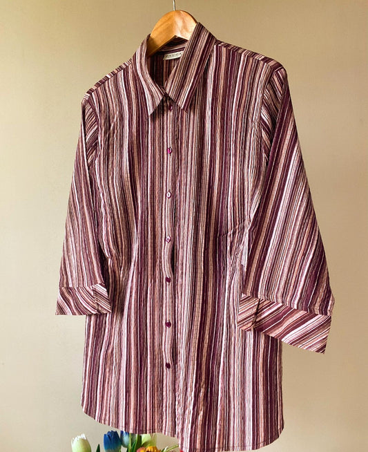 Crinkle Textured Stripes Print Vintage Shirt