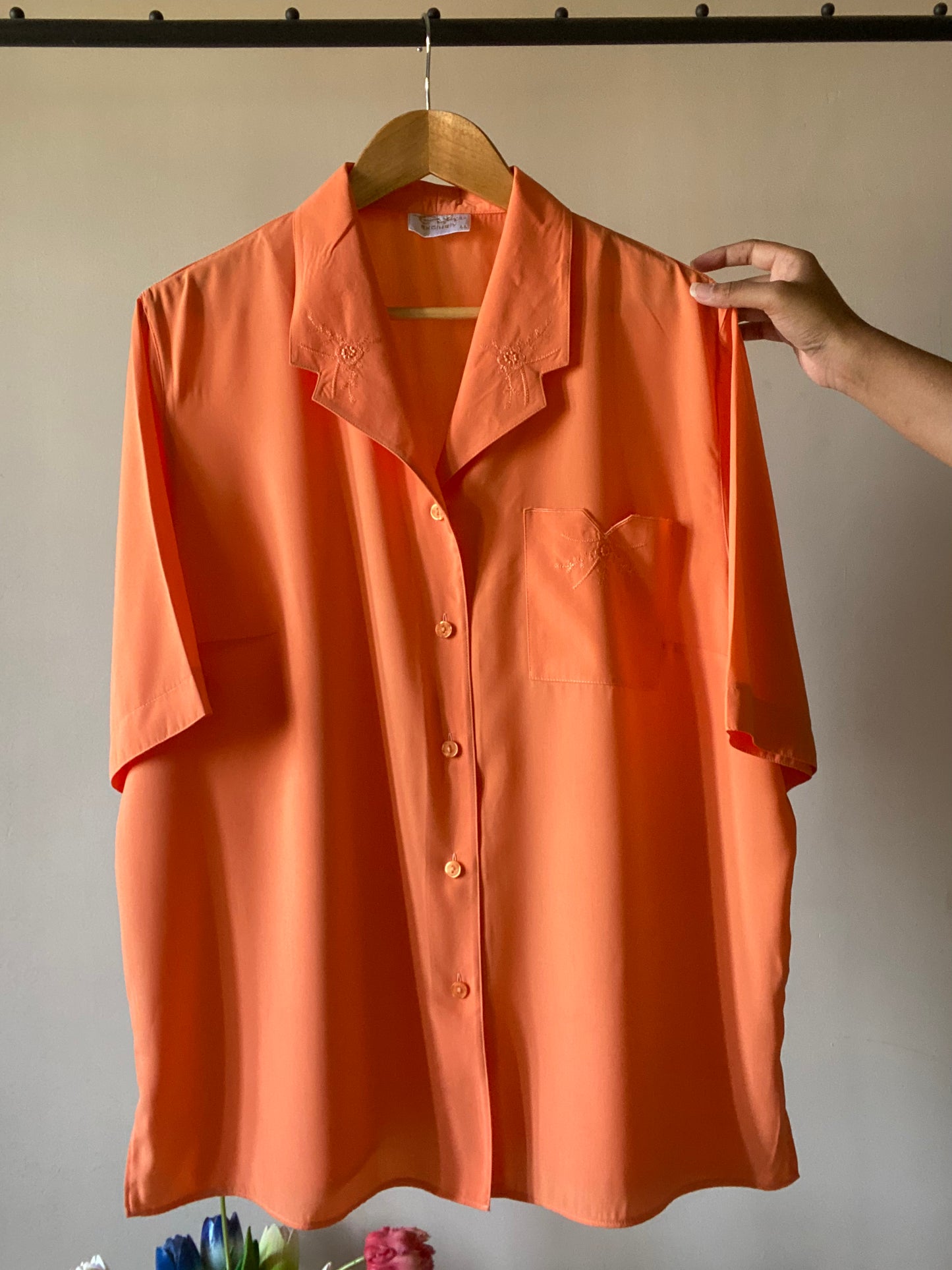 Bright Orange Embroidered Vintage Shirt