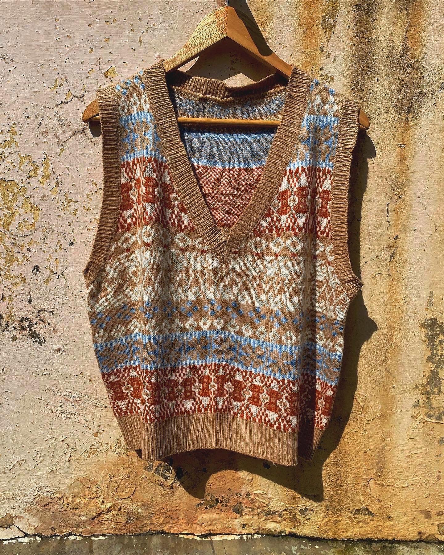 Brown Multi Pattern Vintage Sweater Vest
